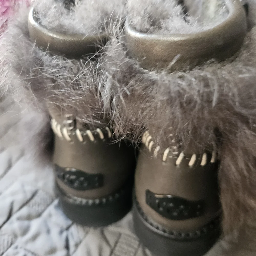 UGG Charcoal Gray Fur Platform Ankle Boots Womens Size 6 NEW